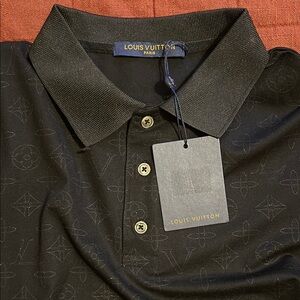 Louis Vuitton Black Polo Shirt // $845 new // metallic silver monogram